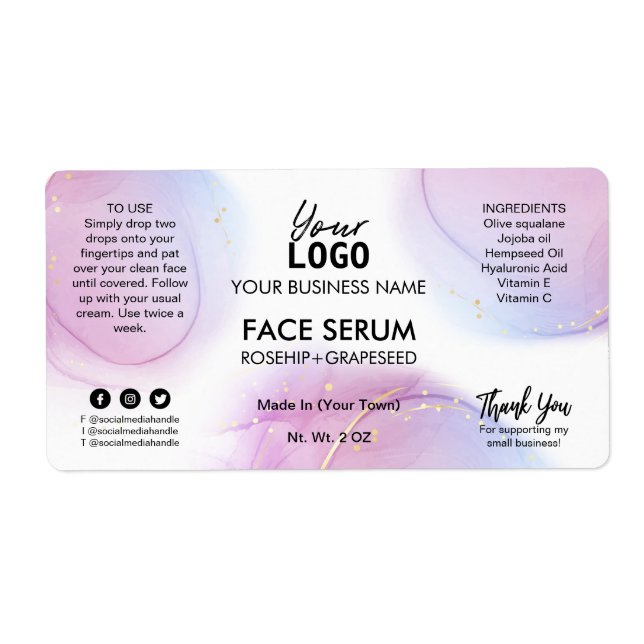 Pastel Alcohol Ink Face Serum Labels (Front)