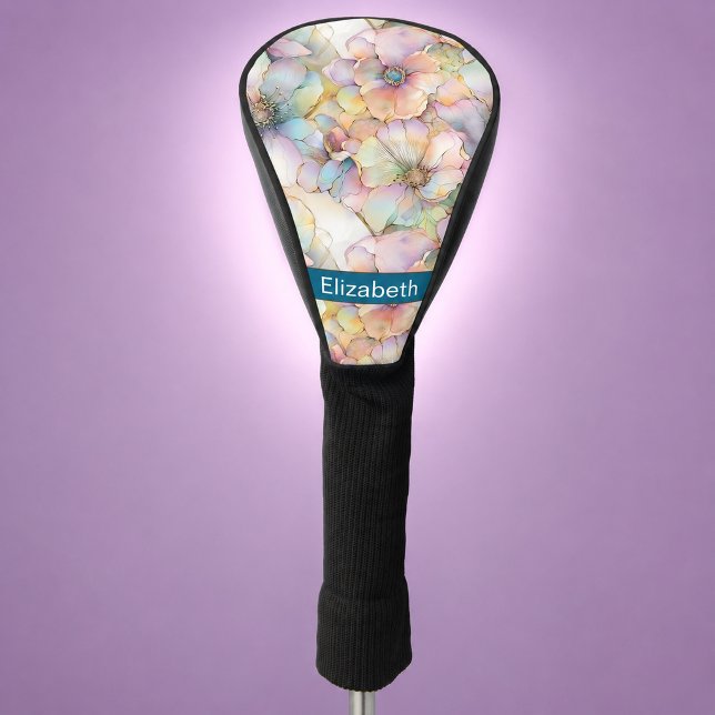 Pastel Alcohol Ink Floral Personalised Golf Head Cover (Pretty alcohol ink floral personalized golf head cover for women)