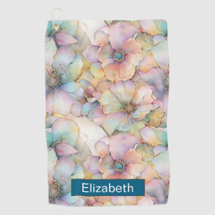 Pastel Alcohol Ink Floral Personalised Golf Towel