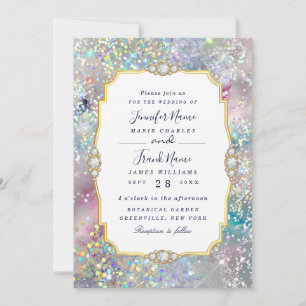 Pastel Alcohol Ink Holographic Glitter Elegant Invitation