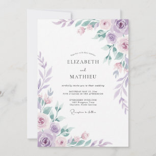 Pastel Amethyst Foliage Eucalyptus Wedding Invitation