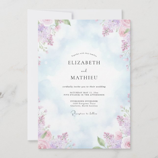 Pastel Amethyst Peony Wedding Invitation (Front)