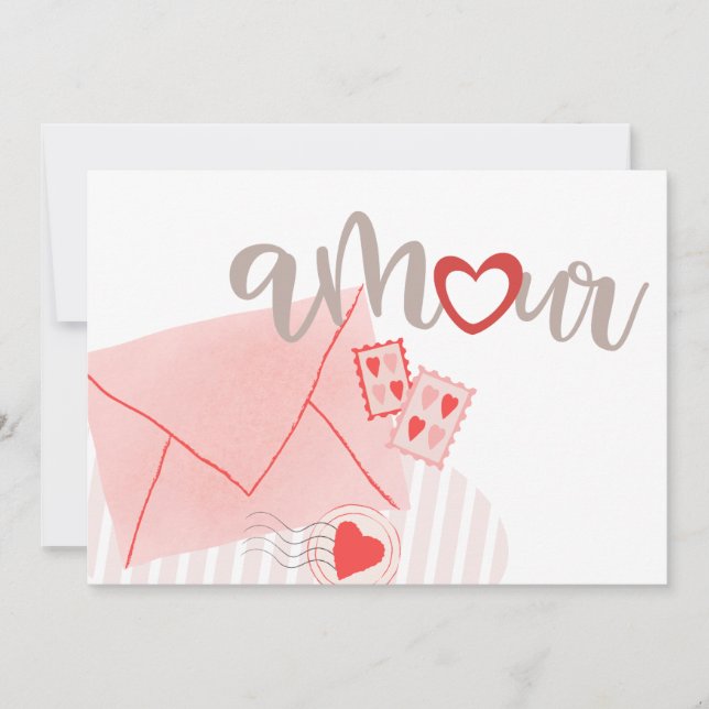 Pastel Amour Letter Heart Pink Valentine Greeting Holiday Card (Front)