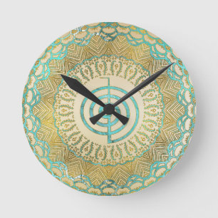 Pastel and Gold  Choku Rei Symbol in Mandala Round Clock