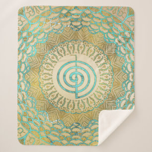 Pastel and Gold  Choku Rei Symbol in Mandala Sherpa Blanket