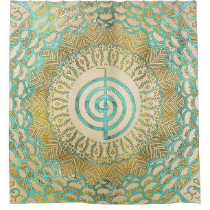 Pastel and Gold  Choku Rei Symbol in Mandala Shower Curtain