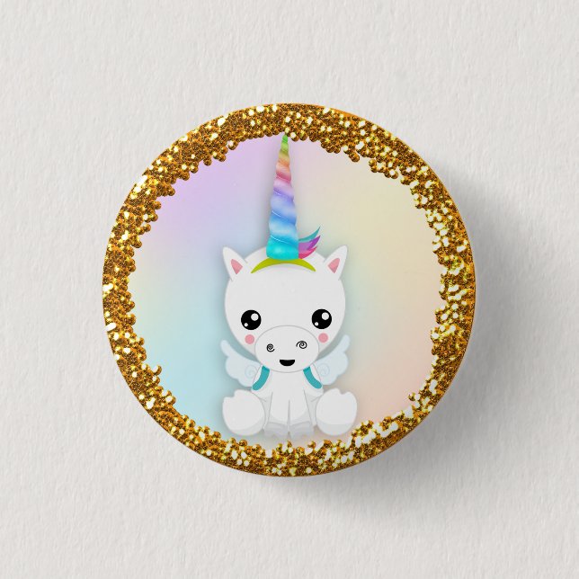 Pastel and Gold Glitter Unicorn 3 Cm Round Badge (Front)