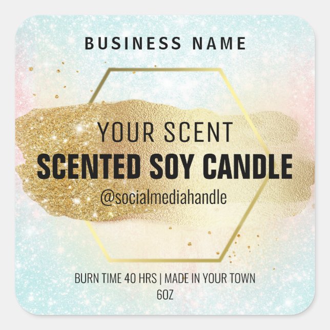 Pastel And Gold Hexagram Scented Soy Candle Labels (Front)