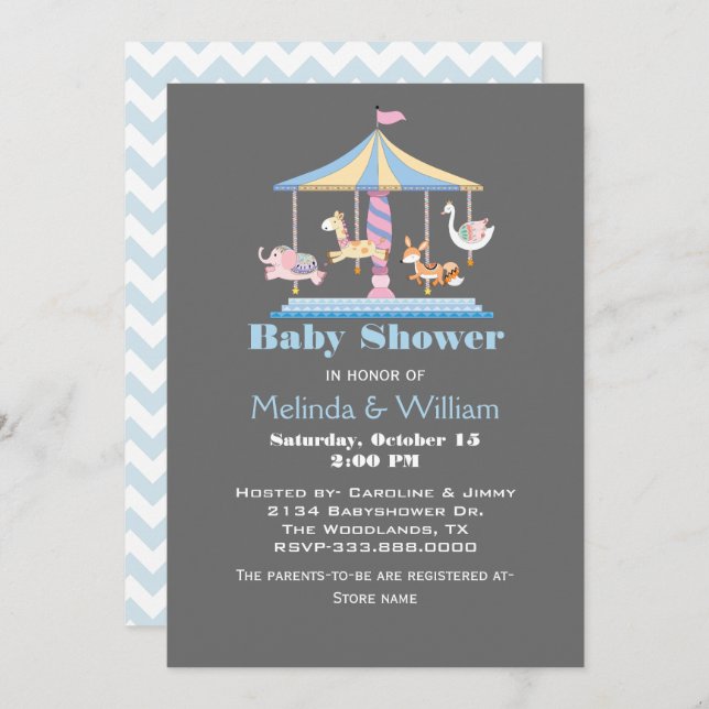 Pastel Animal Carousel Baby Shower Invitation (Front/Back)