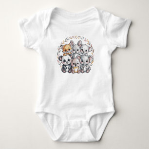 Pastel Animal Friends – Cute Kawaii Baby Bodysuit