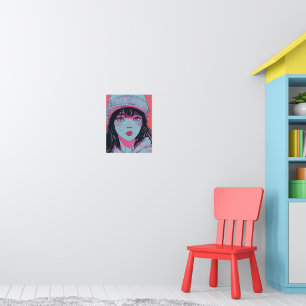 Pastel Anime Girl in Beanie Art Poster