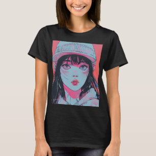 Pastel Anime Girl in Beanie Art T-Shirt