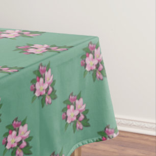 Pastel Apple Flowers on Green Tablecloth