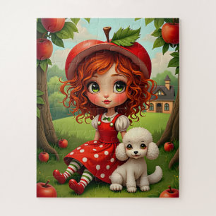 Pastel Apple Girl with Puppy - Fun Puzzle for Kids