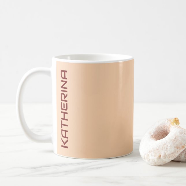 Pastel Apricot Solid Colour Personalised  Coffee Mug (With Donut)