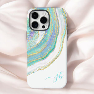 Pastel Aqua and Purple Agate with Monogram Case-Ma iPhone 16 Pro Max Case