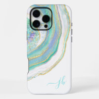 Pastel Aqua and Purple Agate with Monogram Case-Ma
