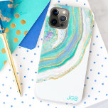 Pastel Aqua and Purple Agate with Monogram iPhone 12 Case<br><div class="desc">Protect your phone with a beautifully stylish case featuring an agate stone pattern in trendy feminine pastel aqua, purple, blue and gold. A text template is included to personalise with your monogram or other desired text. You can also delete the sample monogram if you wish to order the case without...</div>