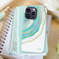 Pastel Aqua and Purple Agate with Monogram