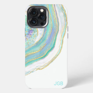Pastel Aqua and Purple Agate with Monogram iPhone 13 Pro Max Case