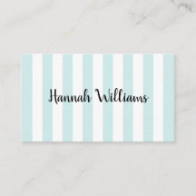 Pastel Aqua and White Stripes Business Card