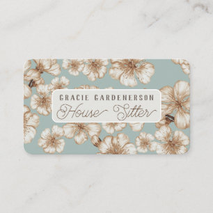 Pastel Aqua Blossoms House Sitter Business Card