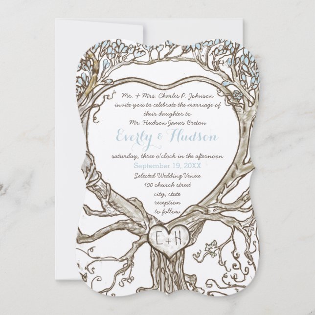 Pastel Aqua Blue Boho Bohemian Heart Shaped  Invitation (Front)