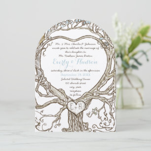 Pastel Aqua Blue Boho Bohemian Heart Shaped Invitation