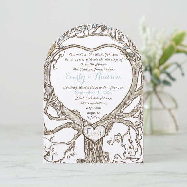 Pastel Aqua Blue Boho Bohemian Heart Shaped  Invitation (Standing Front)