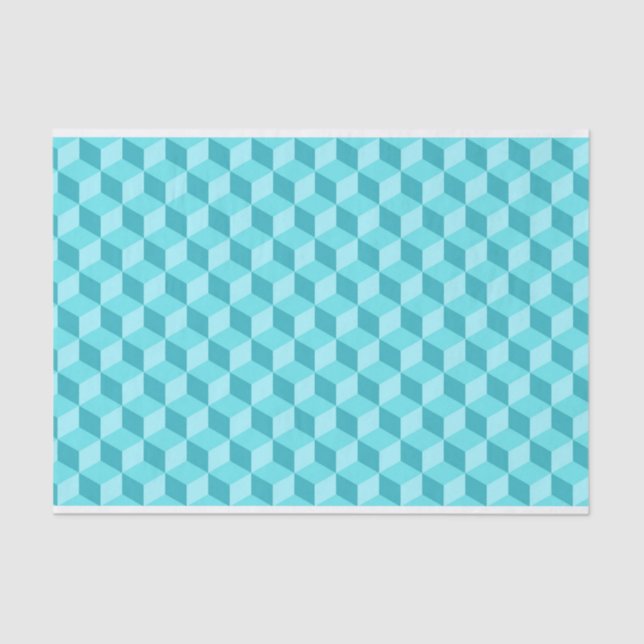 PASTEL AQUA BLUE GEOMETRIC CUBE PATTERNS TISSUE PAPER (Front)