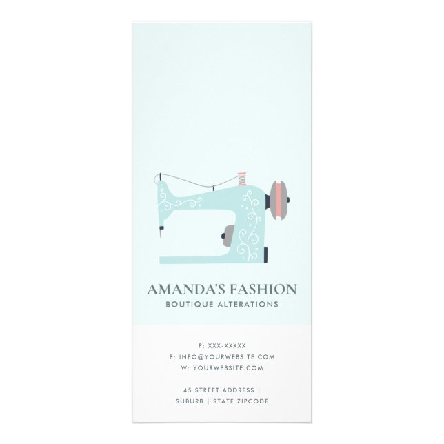 PASTEL AQUA BLUE PINK SEWING MACH PRICE SERVICE RACK CARD (Back)