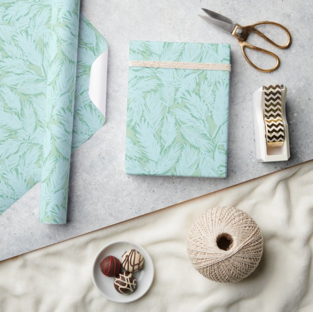 Pastel Aqua Botanical Palm Leaf Wrapping Paper (Crafts)