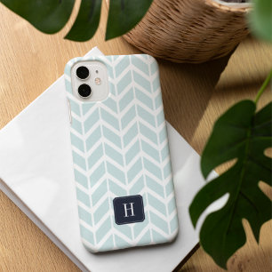 Pastel Aqua Geometric Pattern Monogram iPhone 16 Case