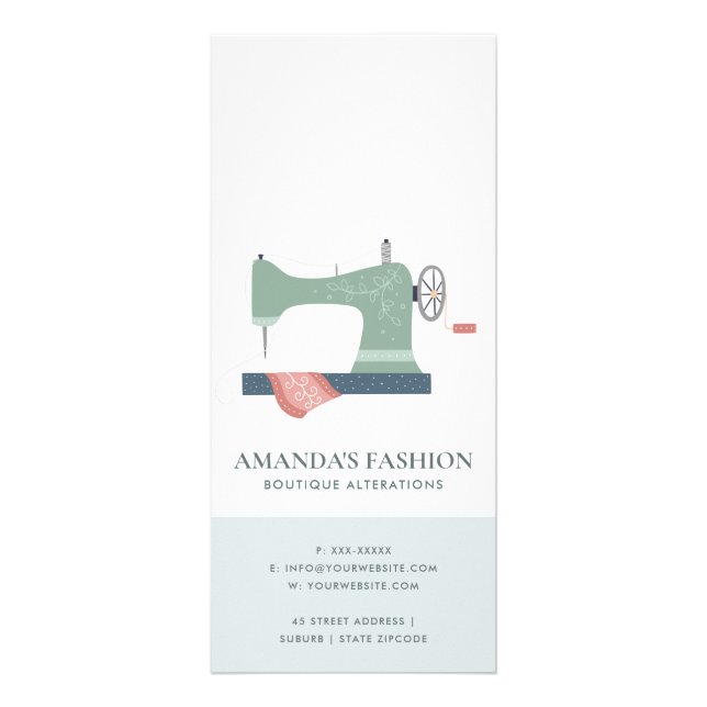 PASTEL AQUA GREEN PINK SEWING MACH PRICE SERVICE RACK CARD (Back)