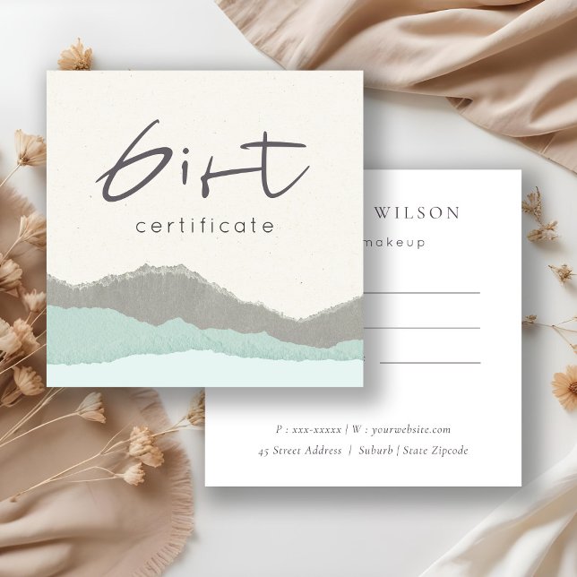 Pastel Aqua Grey Kraft Mountain Gift Certificate (Creator Uploaded)