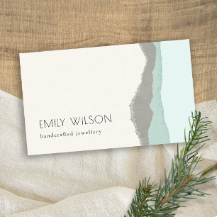 Pastel Aqua Grey Kraft Mountain Wave Torn Edge Business Card