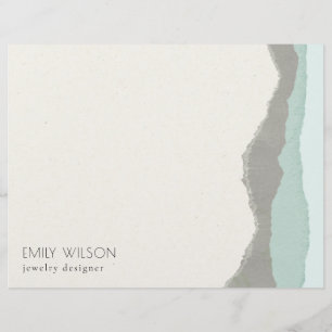 Pastel Aqua Grey  Kraft Mountain Wave Torn Edge Custom Letterhead
