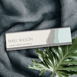 Pastel Aqua Grey  Kraft Mountain Wave Torn Edge Desk Name Plate