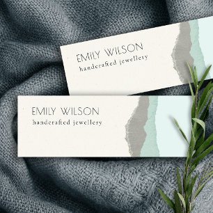 Pastel Aqua Grey Kraft Mountain Wave Torn Edge Mini Business Card