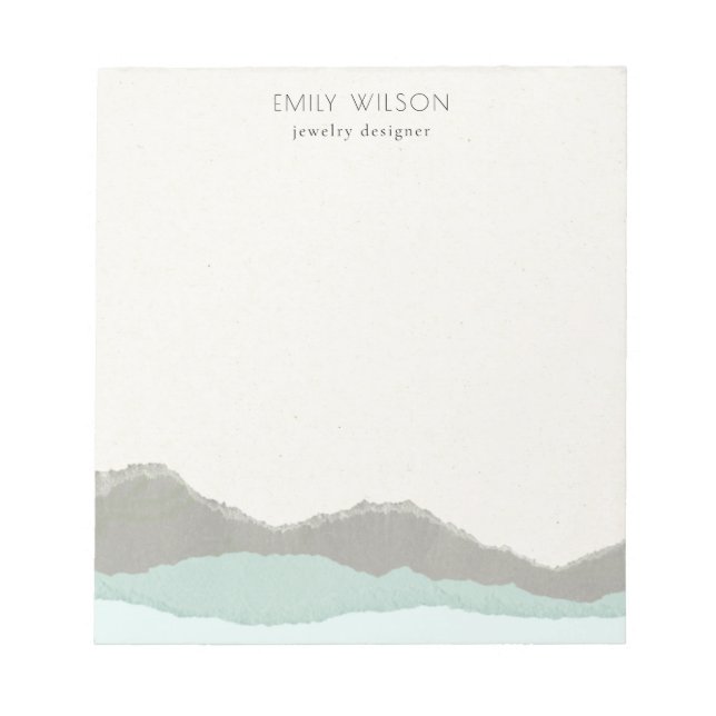 Pastel Aqua Grey  Kraft Mountain Wave Torn Edge Notepad (Front)