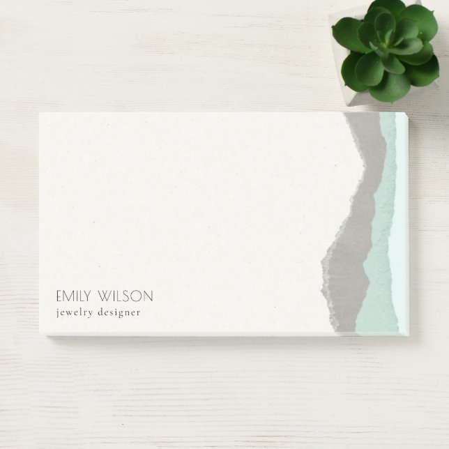 Pastel Aqua Grey  Kraft Mountain Wave Torn Edge Post-it Notes (Office)