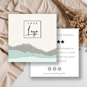 Pastel Aqua Kraft Mountain Logo Review Request Square Business Card