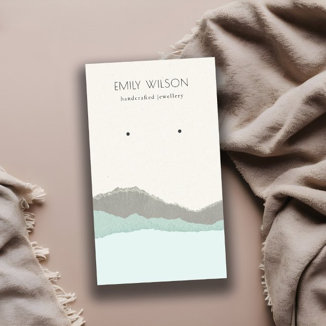 Pastel Aqua Kraft Mountain Wave Earring Display Business Card (Creator Uploaded)