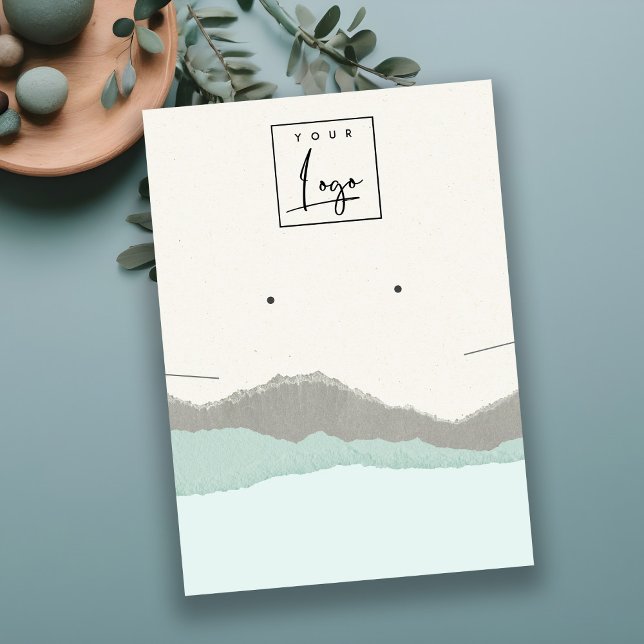 Pastel Aqua Kraft Mountain Wave Earring Necklace Business Card (Creator Uploaded)