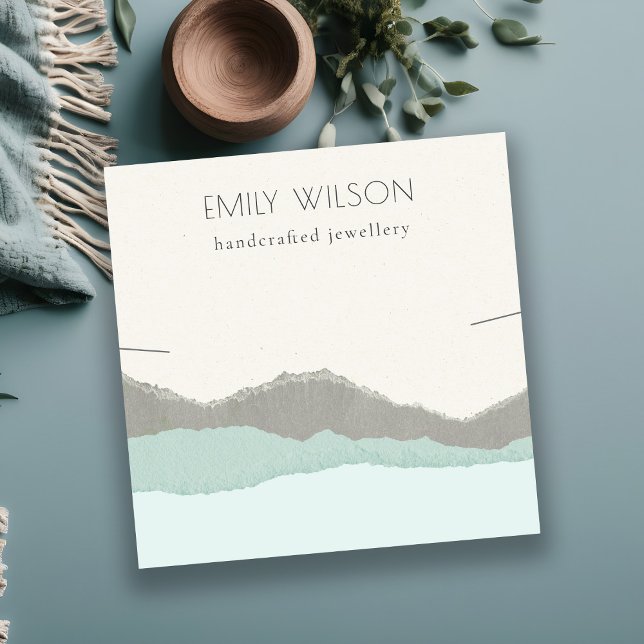 Pastel Aqua Kraft Mountain Wave Necklace Display Square Business Card (Creator Uploaded)