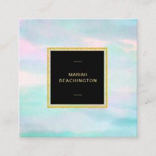 *~* Pastel Aqua Mint Blush Pink Abstract Square Business Card