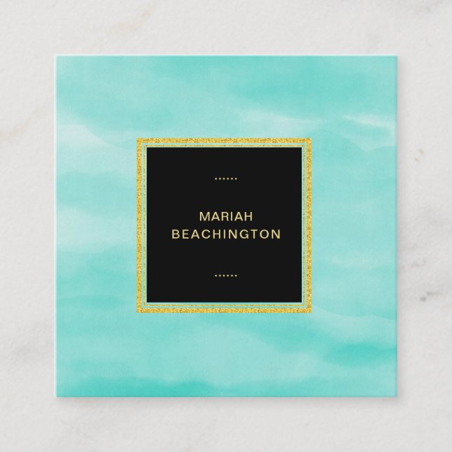 *~* Pastel Aqua Mint Sea Foam Abstract Square Business Card (Front)