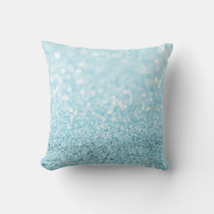 Pastel Aqua Ocean Blue Glitter  White Delicate Cushion