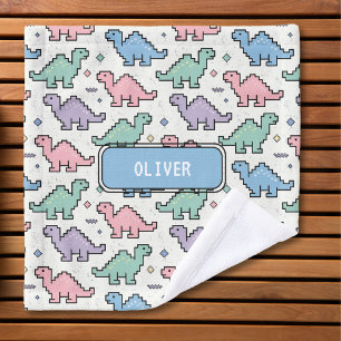 Pastel Arcade Dinosaur Pixel Silhouettes Pattern Wash Cloth
