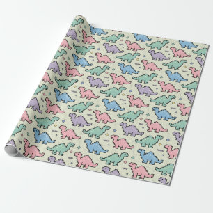 Pastel Arcade Dinosaur Pixel Silhouettes Pattern Wrapping Paper